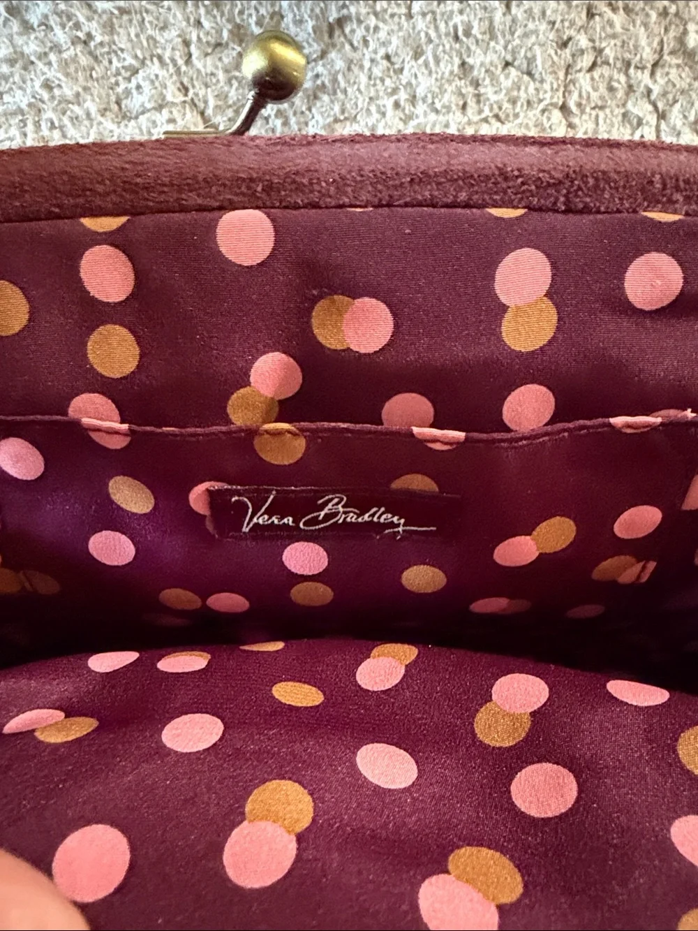 Vera Bradley Quilted Burgundy Suede Accent Kisslock Wristlet
